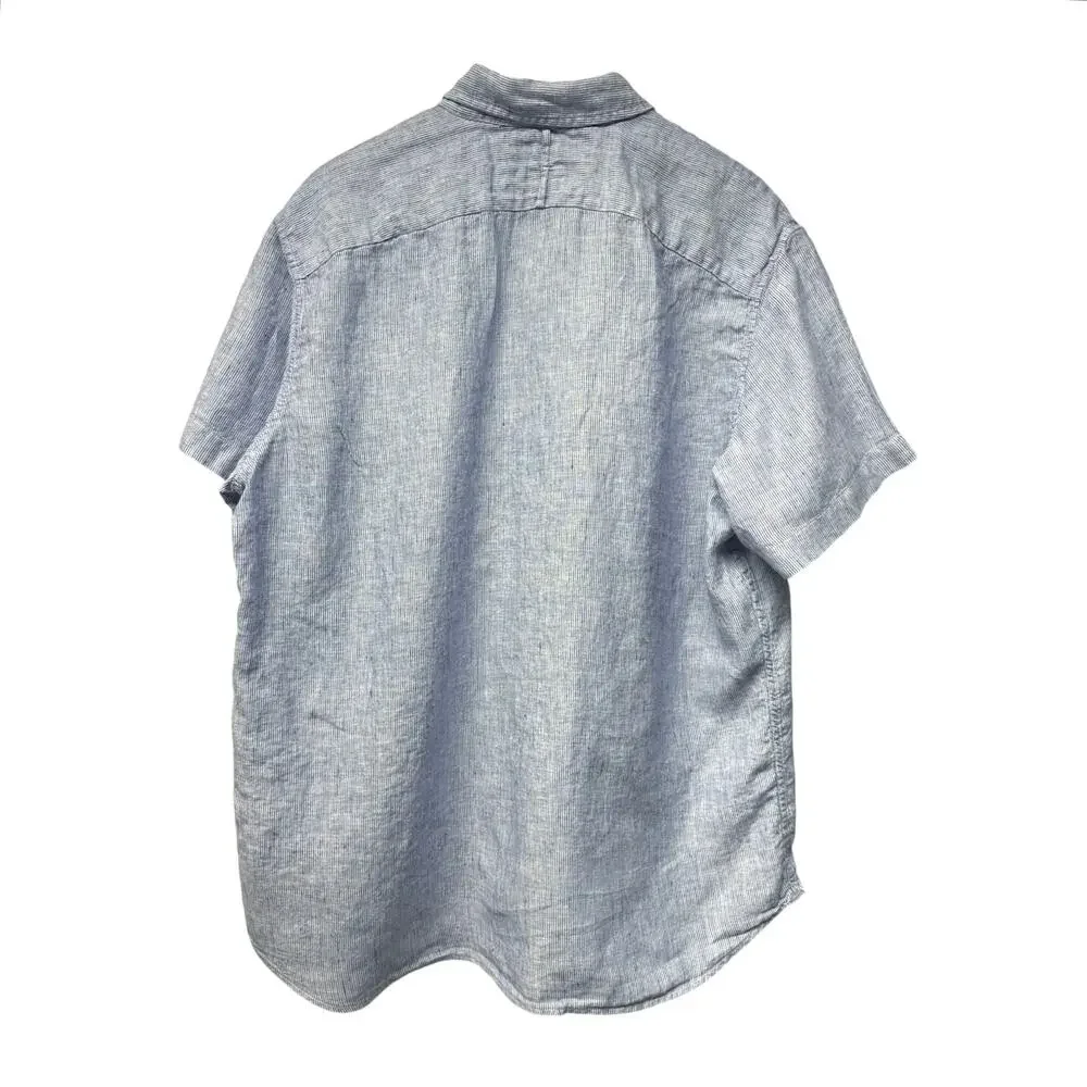 Banana Republic Mens 100% Linen Short Sleeve Shirt XL Blue White Stripe Preppy
